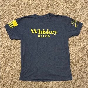 Blue and Yellow Short Sleeve Tee with Whiskey Graphic